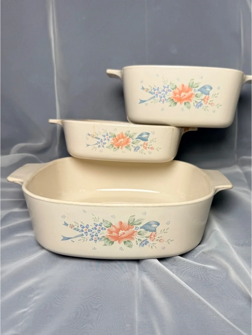 Vintage Corning Ware Symphony Floral Casserole Dish Set 3